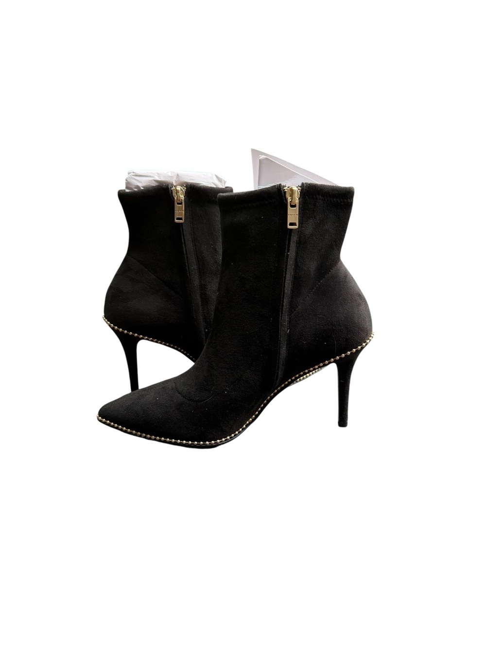Coach Weston Stretch Booties Black Suede Stud Trim Pointed Toe Heel Size 7 NIB - Picture 2 of 8